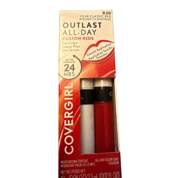 CoverGirl Outlast All-Day Custom Reds 830 Classic Red Cool Lip Color & Topcoat - Picture 1 of 5
